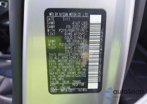 2011 Nissan Juke Sl из США, поврежденный, VIN JN8AF5MV1BT026702